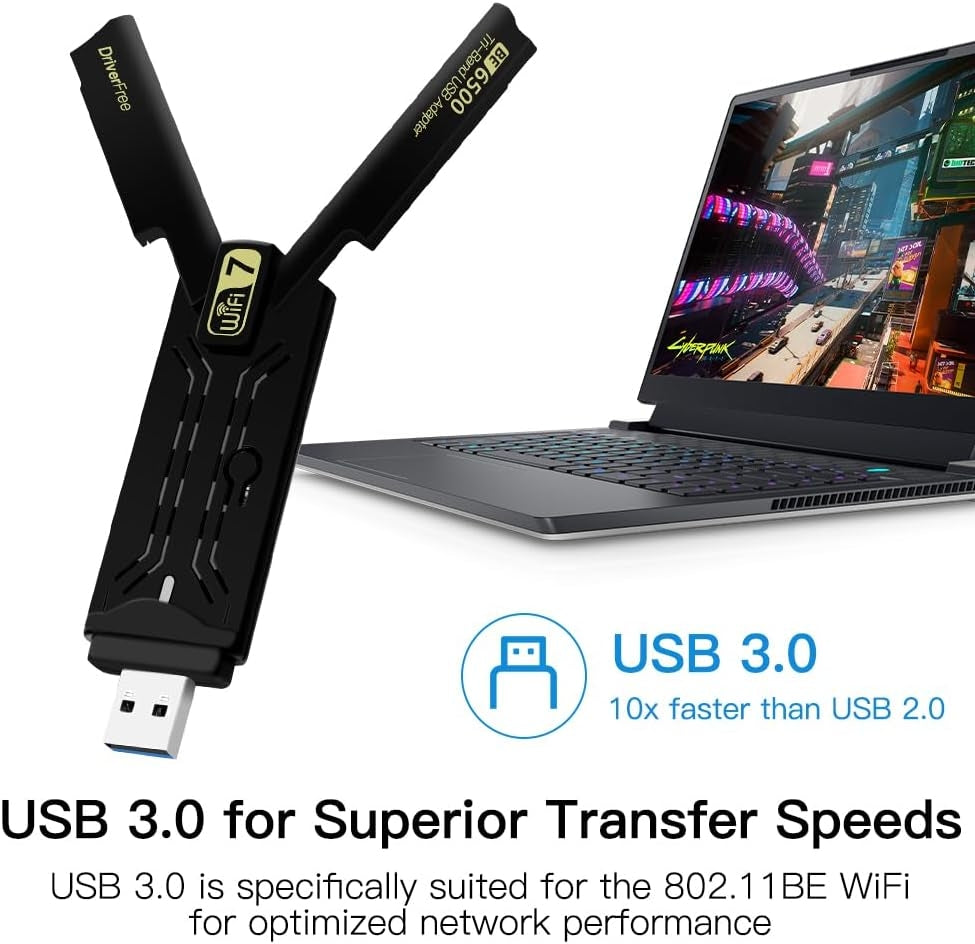 NÖRDIC WiFi 7 USB 3.0 langaton adapteri tri-band tuella ja suurella nopeudella pöytäkoneille ja kannettaville, Windows 10/11, Plug & Play