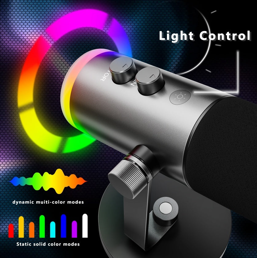 NÖRDIC XLR/USB dynaaminen mikrofonisetti, RGB-säädettävä mikrofonipuomistandardi suoratoistoon, pelaamiseen, voice-overiin ja äänitykseen