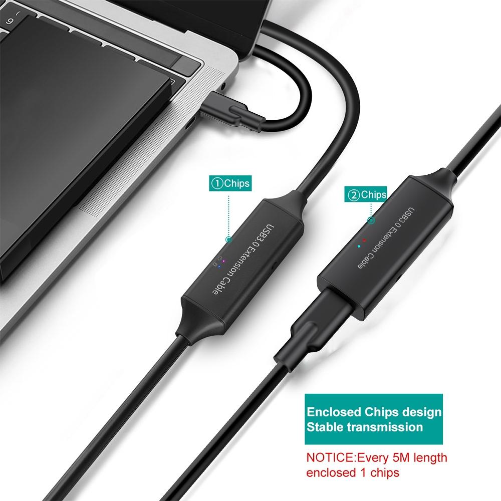 NÖRDIC aktiivinen 10m USB-C 3.0 SuperSpeed 5Gbps jatkokaapeli uros-naaras