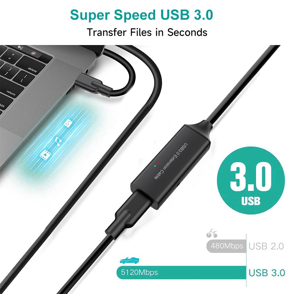 NÖRDIC aktiivinen 10m USB-C 3.0 SuperSpeed 5Gbps jatkokaapeli uros-naaras