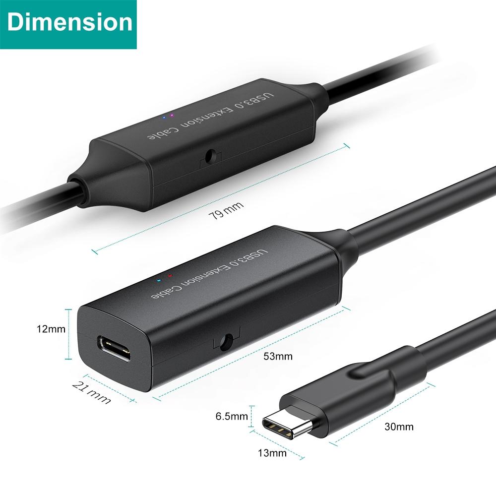 NÖRDIC aktiivinen 10m USB-C 3.0 SuperSpeed 5Gbps jatkokaapeli uros-naaras