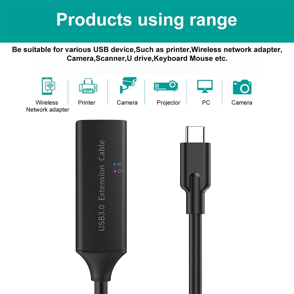 NÖRDIC aktiivinen 10m USB-C 3.0 SuperSpeed 5Gbps jatkokaapeli uros-naaras