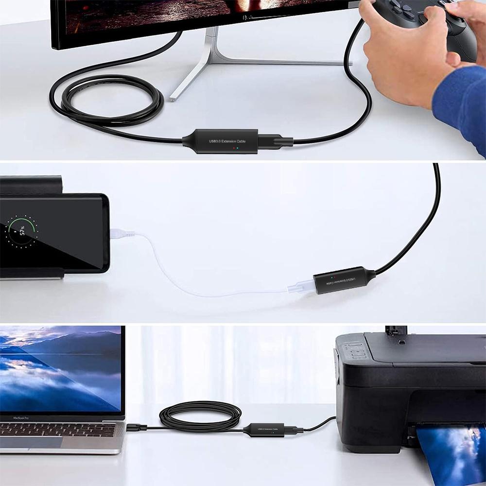 NÖRDIC aktiivinen 15m USB-C 3.0 SuperSpeed 5Gbps jatkokaapeli uros-naaras