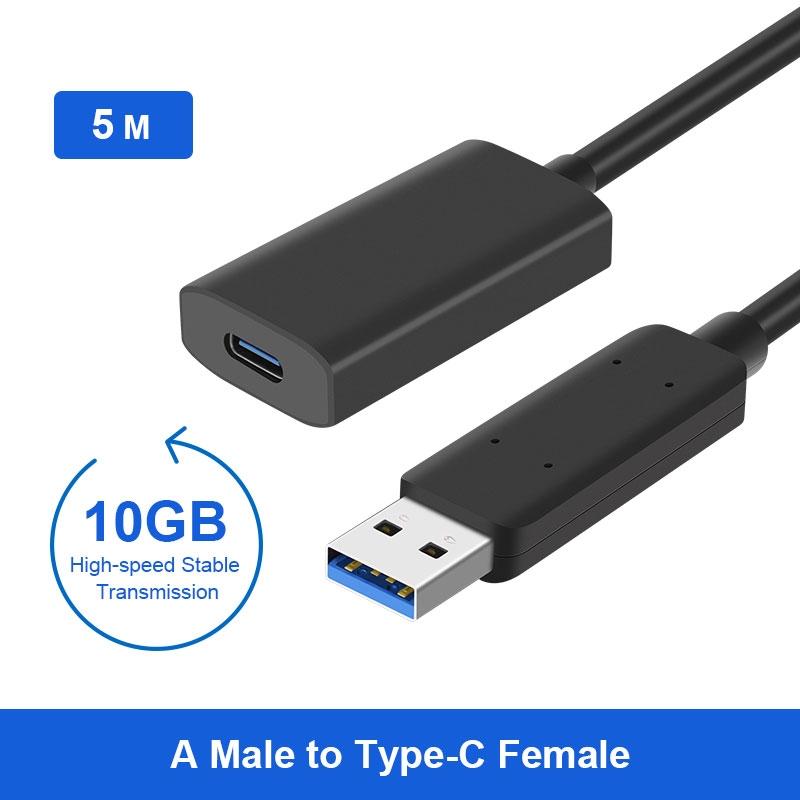 NÖRDIC aktiivinen 5m USB 3.2 Gen 2 SuperSpeed 10Gbps Jatkokaapeli USB-A uros USB-C naaras