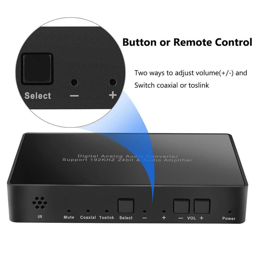 NÖRDIC audiomuunnin digitaalisesta analogiseen Mini DAC, Toslink ja koaksiaali, RCA L/R -ääni ja 3,5 mm AUX-lähtö, kaukosäädin D/A-muuntimelle