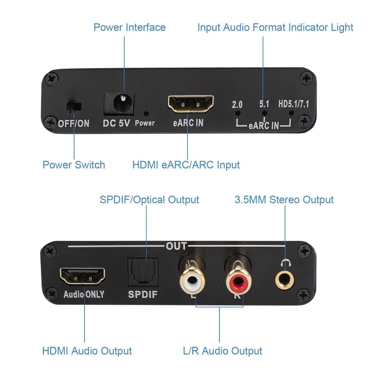 NÖRDIC eARC/ARC HDMI äänierotin, 24 bit 192 kHz äänenvoimakkuuden säätö, HDMI, RCA, optinen ja 3,5 mm äänilähtö, HDTV:lle, kaiuttimille ja vahvistimille