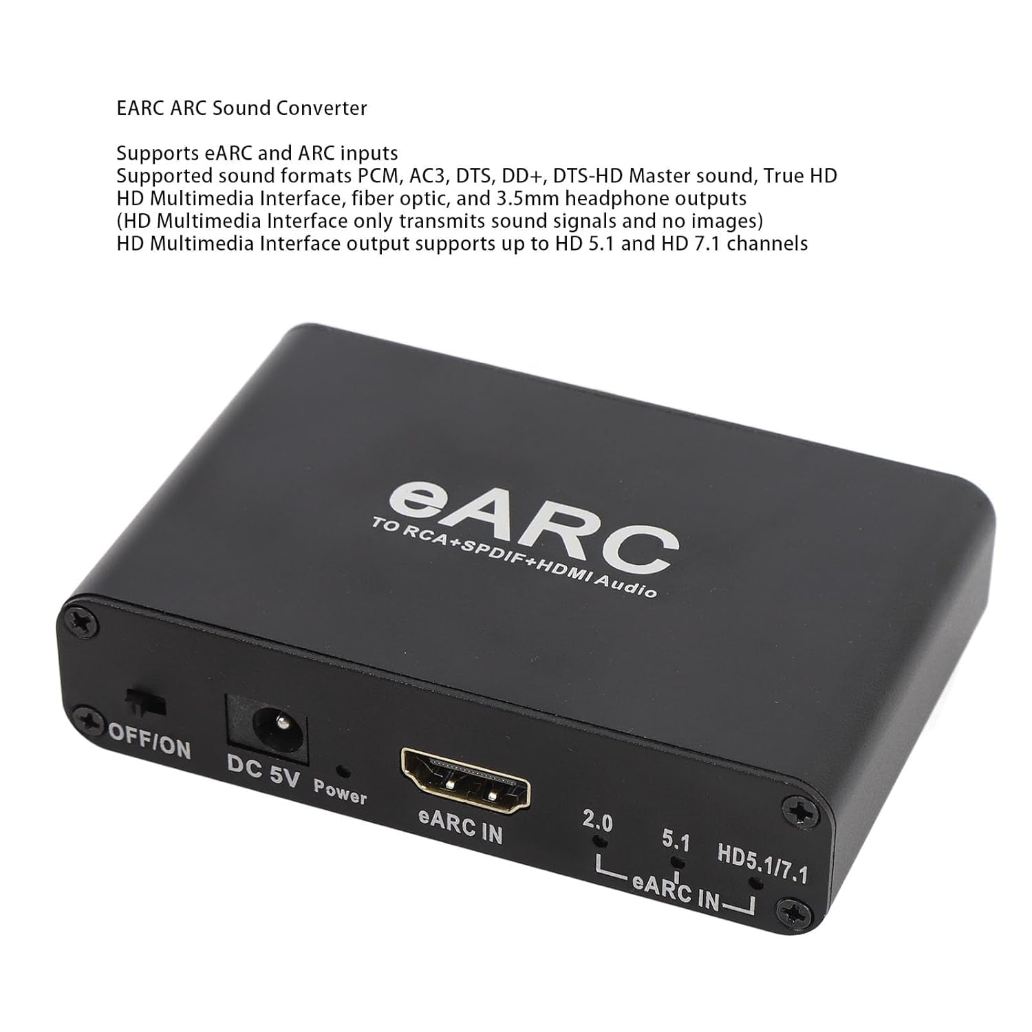 NÖRDIC eARC/ARC HDMI äänierotin, 24 bit 192 kHz äänenvoimakkuuden säätö, HDMI, RCA, optinen ja 3,5 mm äänilähtö, HDTV:lle, kaiuttimille ja vahvistimille
