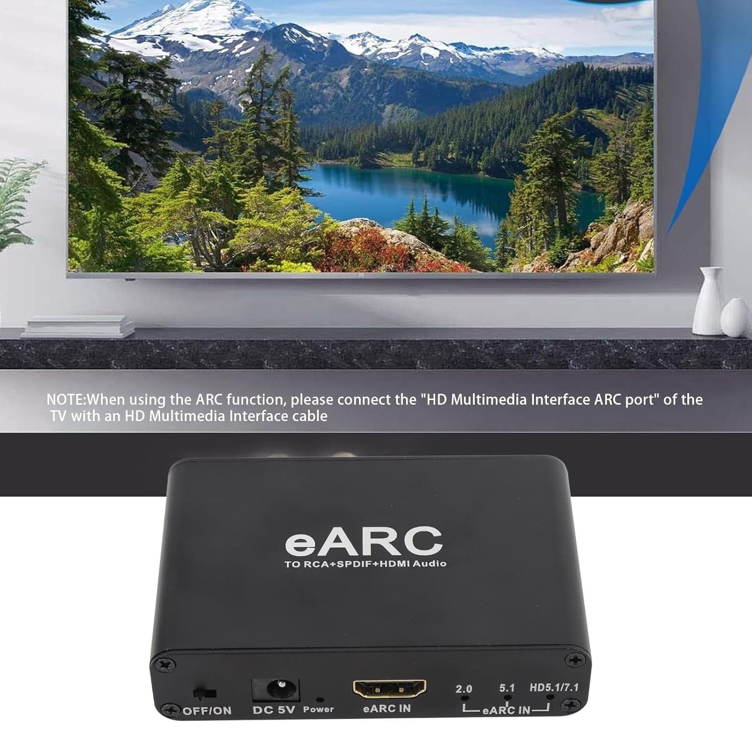NÖRDIC eARC/ARC HDMI äänierotin, 24 bit 192 kHz äänenvoimakkuuden säätö, HDMI, RCA, optinen ja 3,5 mm äänilähtö, HDTV:lle, kaiuttimille ja vahvistimille