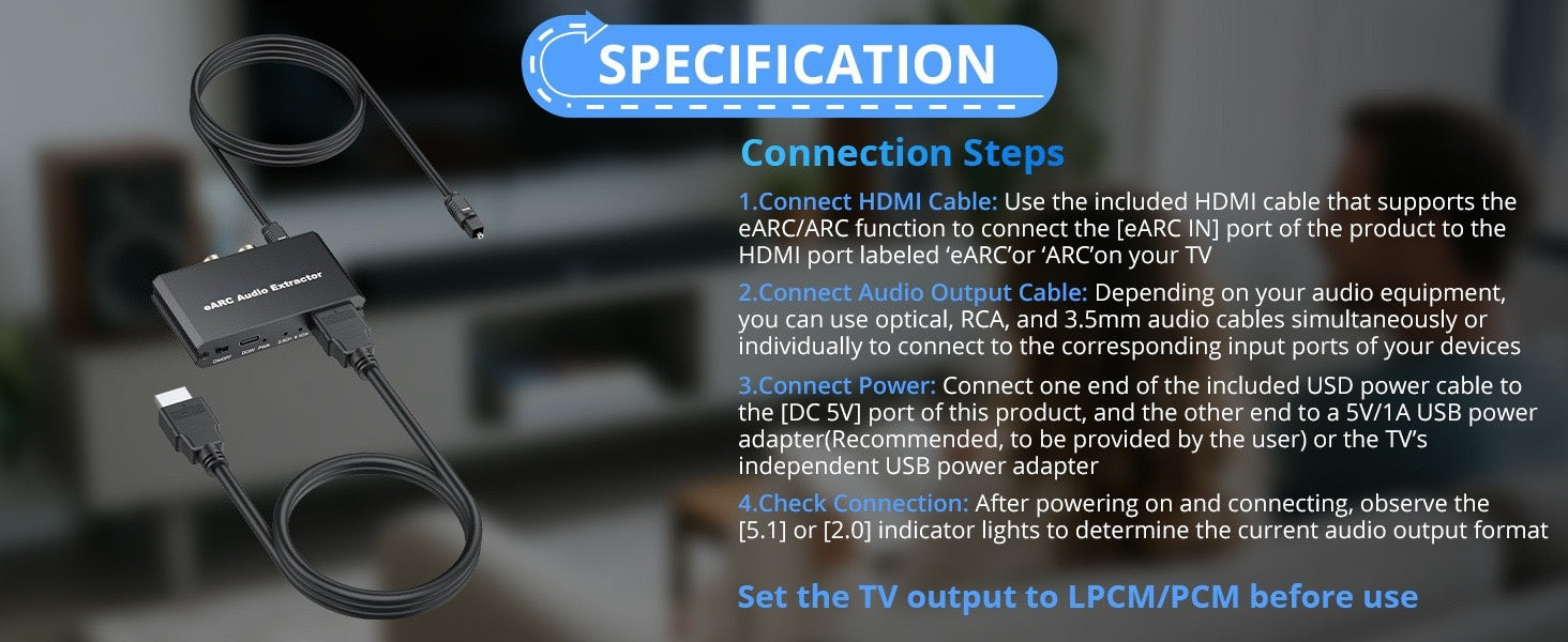 NÖRDIC HDMI eARC/ARC optiseen ja RCA-äänimuuntimeen, tukee 5.1/2.0-kanavaista ääntä CEC