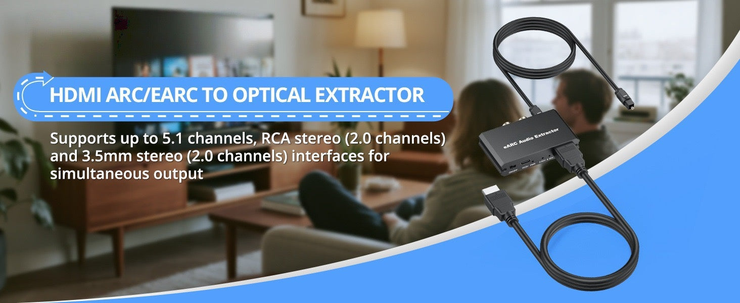 NÖRDIC HDMI eARC/ARC optiseen ja RCA-äänimuuntimeen, tukee 5.1/2.0-kanavaista ääntä CEC