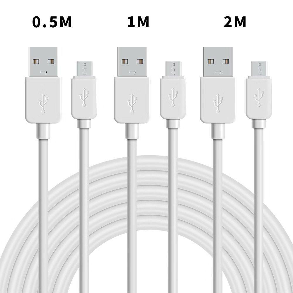 NÖRDIC kaapelisarja 3 kpl, 0,5 m+1 m+2 m, USB A 2.0–Micro B, 480 Mb/s, 2,4 A, valkoinen, Android matkapuhelimet ja tabletit