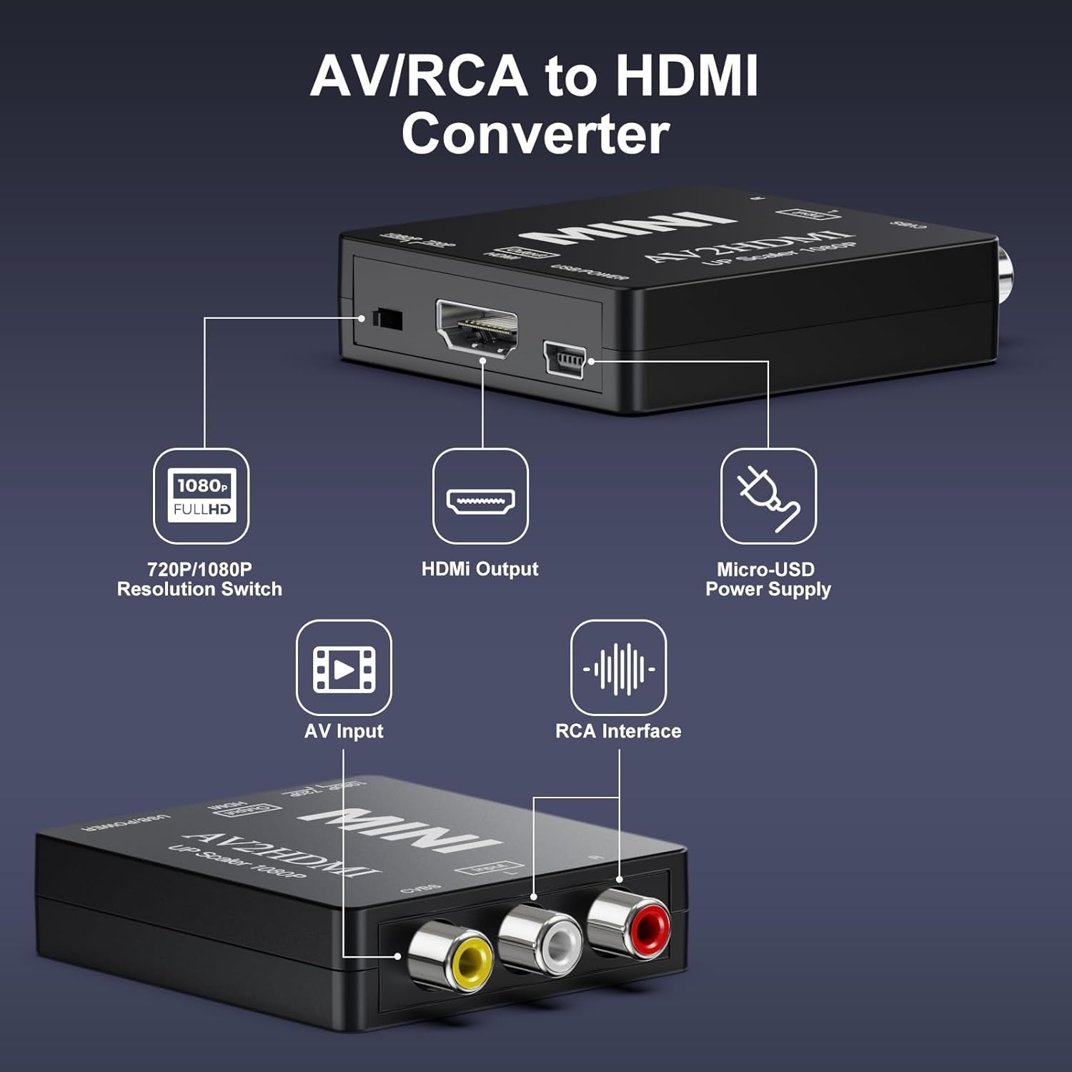 NÖRDIC komposiittivideo AV–HDMI-sovitin 3x RCA AV ja CVBS-muunnin 1080p 60 Hz, PAL ja NTSC