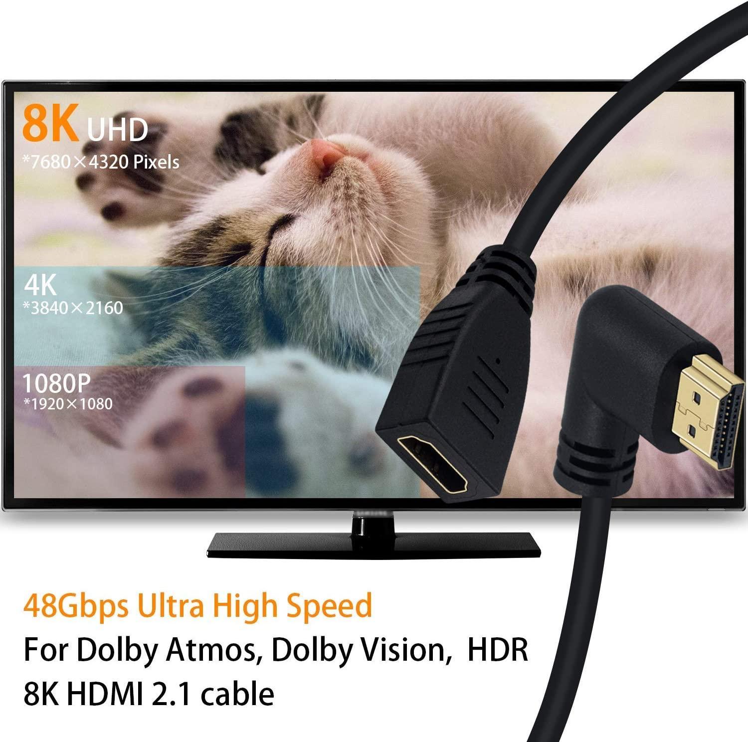 NÖRDIC kulmikas HDMI-sovitin 8K60Hz 4k120Hz 48Gbps uros-naaras HDMI2.1 15cm