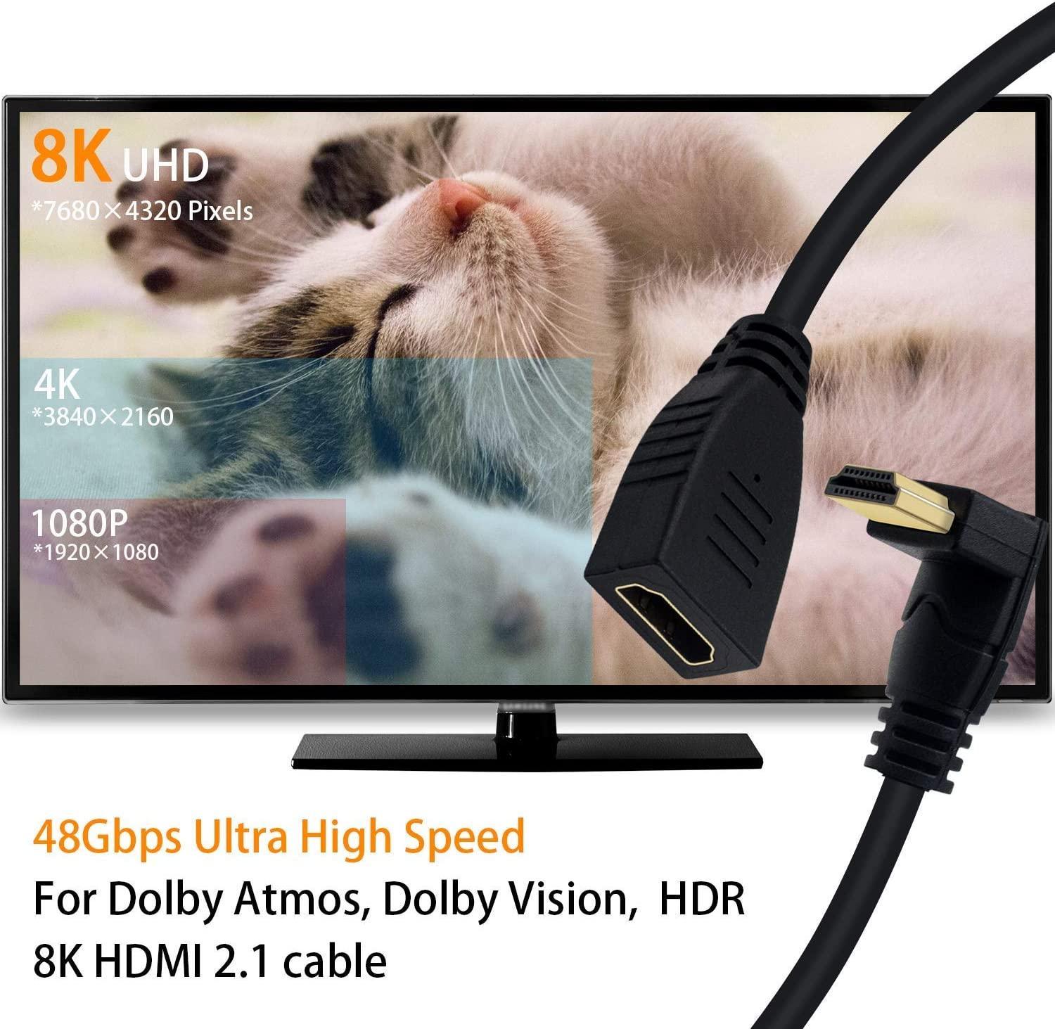 NÖRDIC kulmikas HDMI-sovitin 8K60Hz 4k120Hz 48Gbps uros-naaras HDMI2.1 15cm