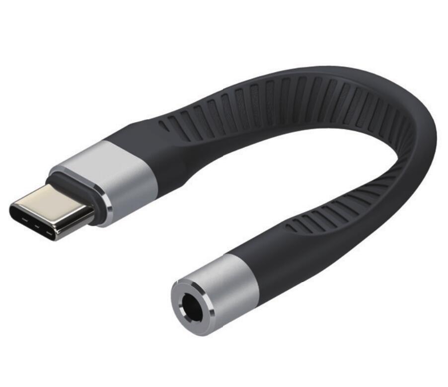 NÖRDIC lyhyt litteä kaapeli 14 cm USB-C - 3,5 mm äänisovitin DAC USB-C kuulokesovitin