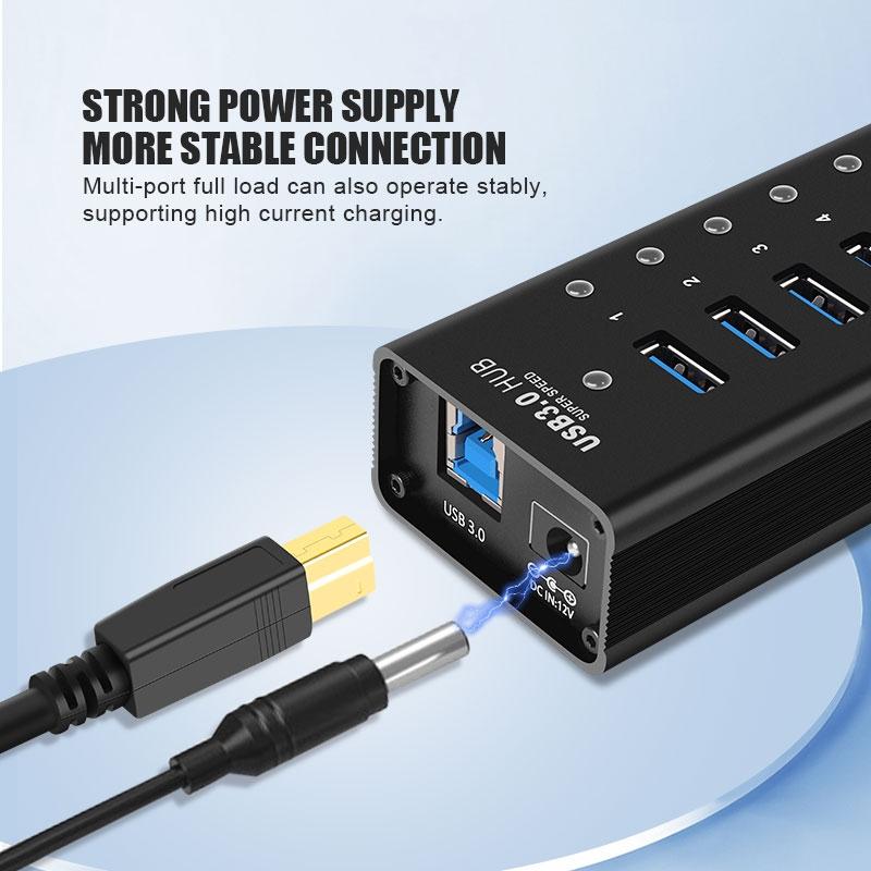 NÖRDIC-virtalähteellä varustettu 17-porttinen USB 3.0 HUB5Gbps 1,2 mm kaapeli alumiinimusta virtalähteellä