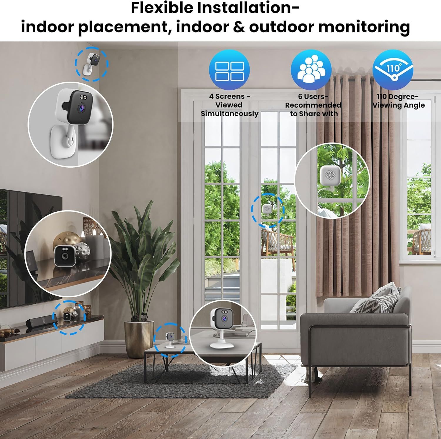 NÖRDIC 2K valvontakamera, WiFi-yhteensopiva sisäkäyttöön 32GB SD-kortilla, 5GHz & 2,4GHz tuki AI Starlight Color Night Visionille, AI Henkilö- ja liikkeentunnistus