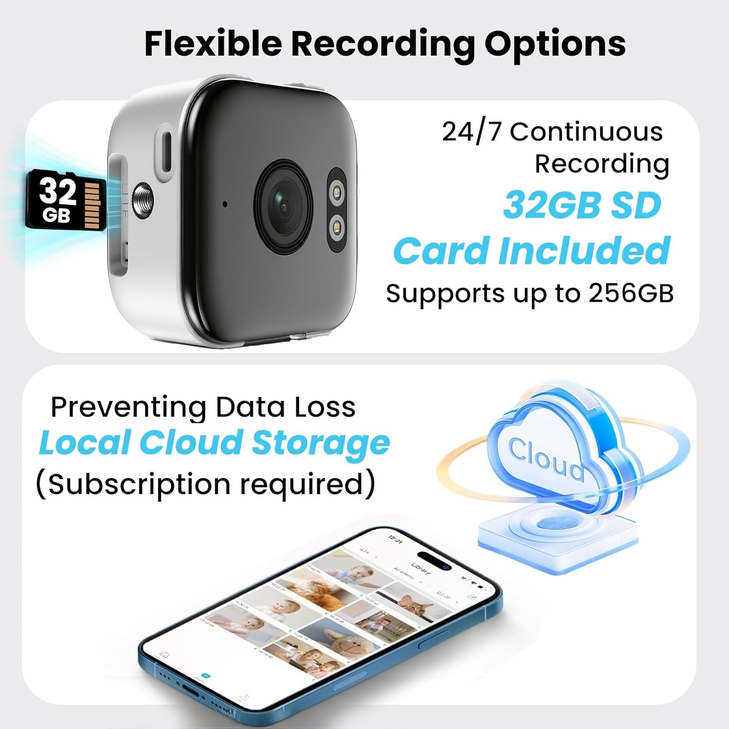 NÖRDIC 2K valvontakamera, WiFi-yhteensopiva sisäkäyttöön 32GB SD-kortilla, 5GHz & 2,4GHz tuki AI Starlight Color Night Visionille, AI Henkilö- ja liikkeentunnistus