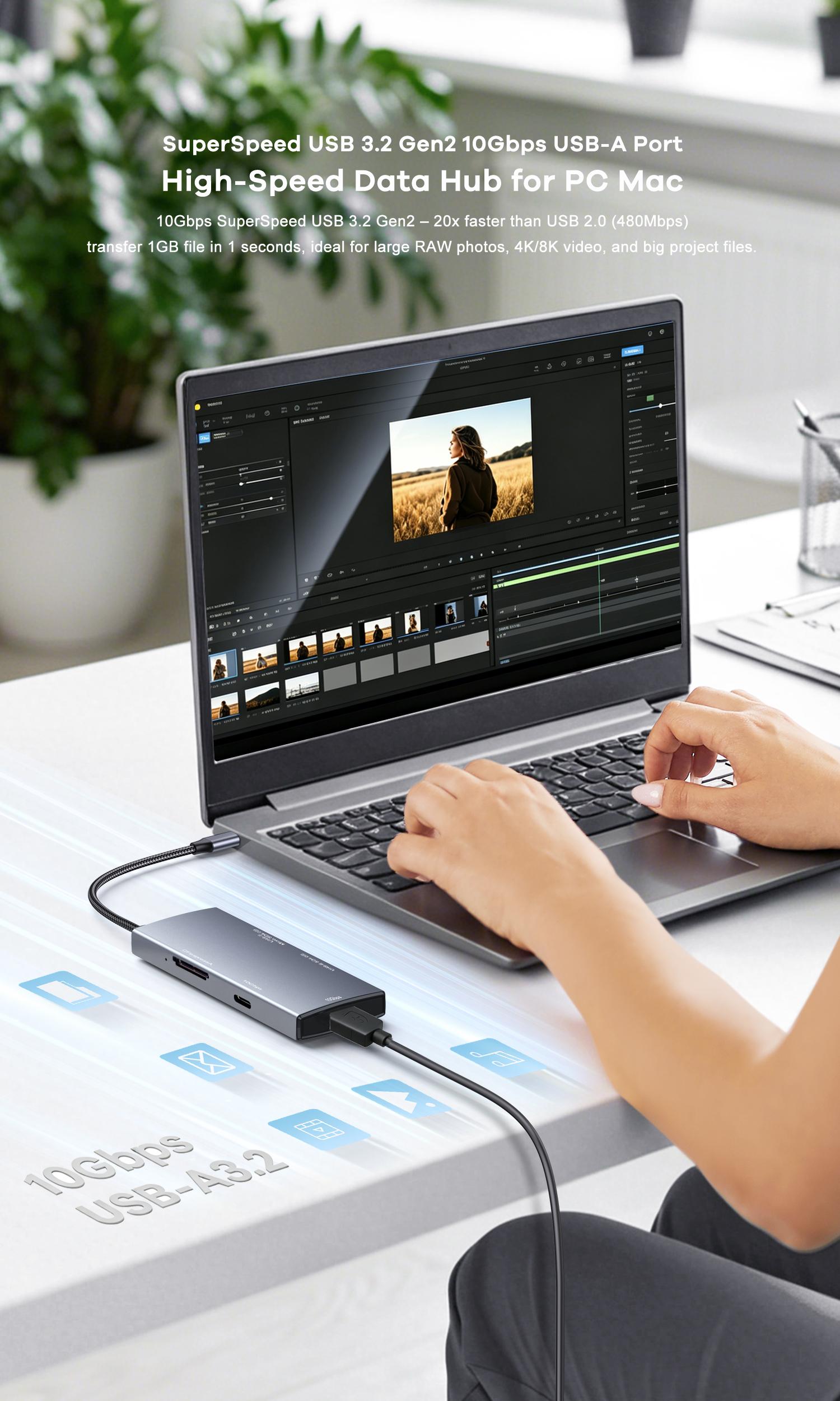NÖRDIC USB-C 3.2 -kortinlukija, 1x SD 4.0, 1x MicroSD 4.0, 1x CFexpress Type A, 1x USB-C 3.2 10 Gbps, 1x USB-A 3.2 10 Gbps, UHS-II