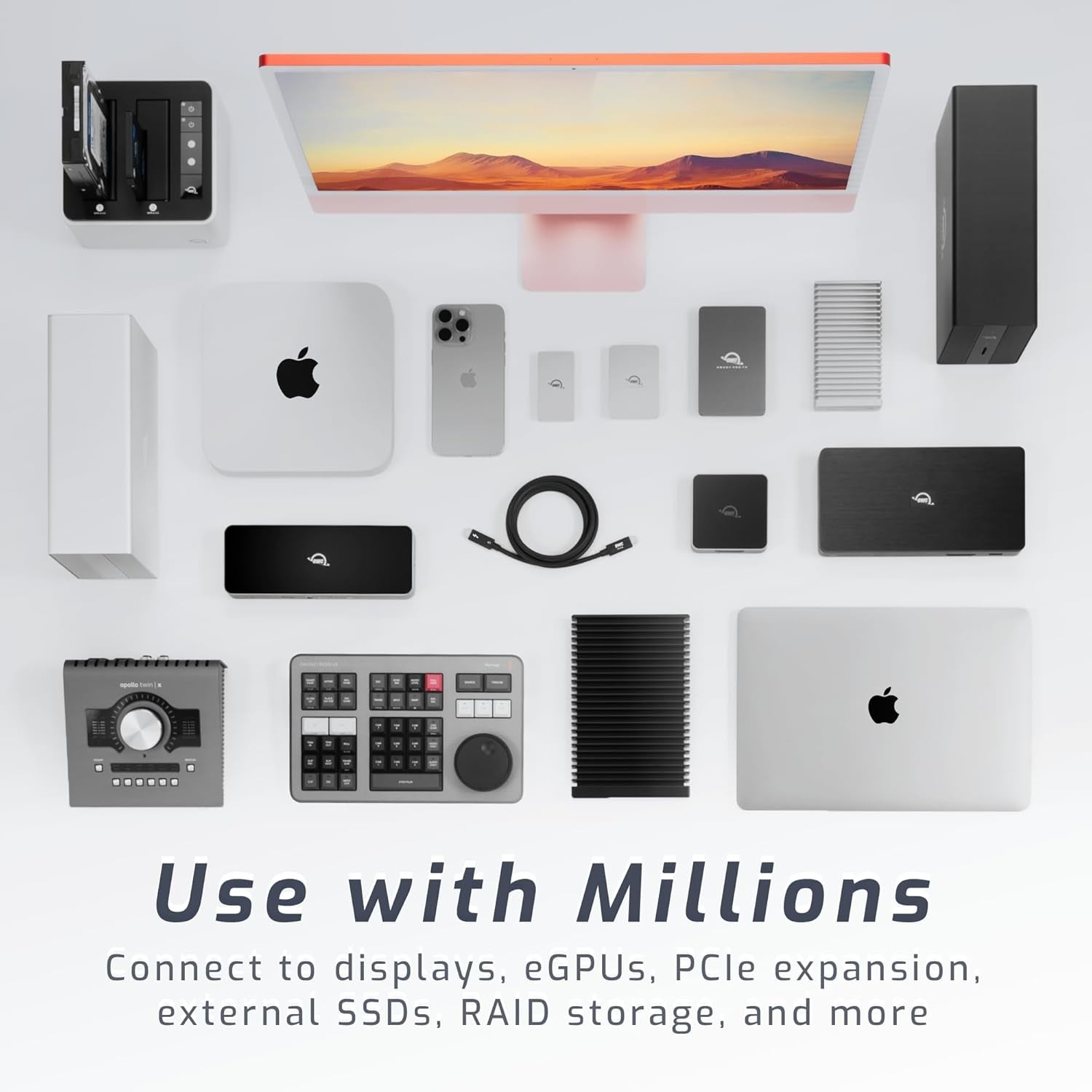 OWC 80cm Thunderbolt 5 Sertifioitu USB-C-kaapeli 120G 240W 8K60Hz Yhteensopiva Thunderbolt 4-, USB4- ja USB-C-liitäntöjen kanssa, Musta