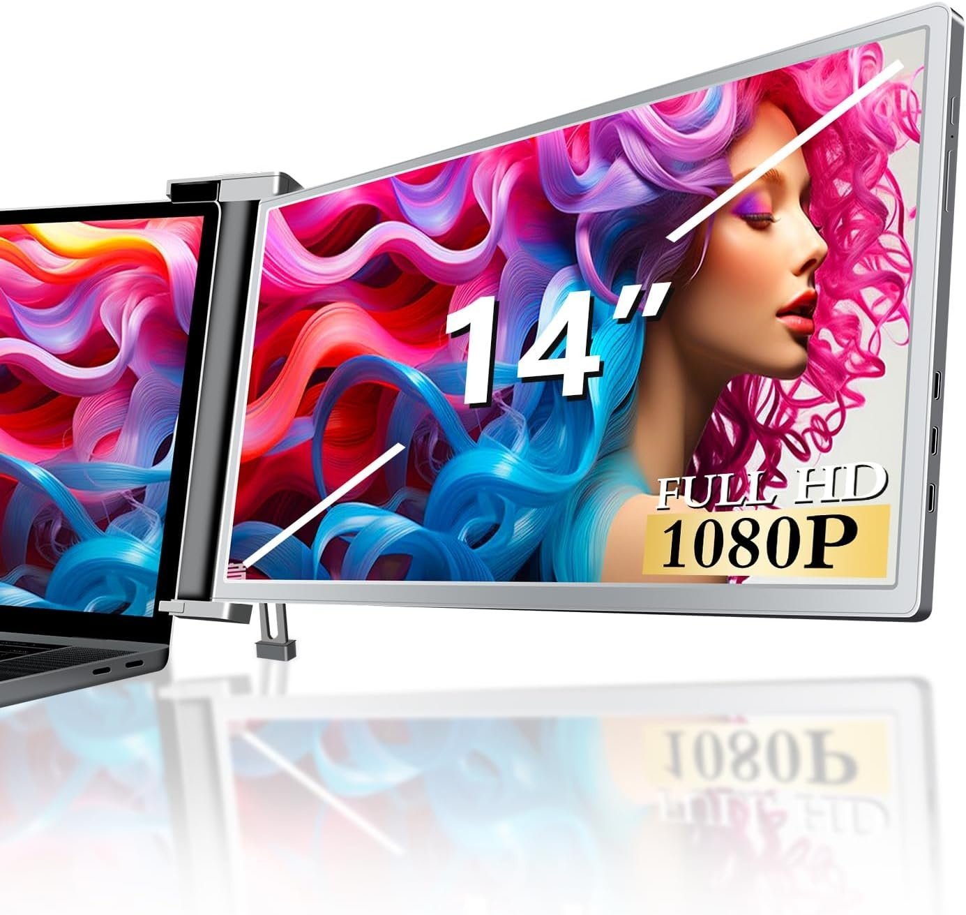 NÖRDIC Kannettava 14" LCD-näyttö kannettaville tietokoneille 14-17,3" FHD 1080P IPS USB-C- ja Mini HDMI-portilla,