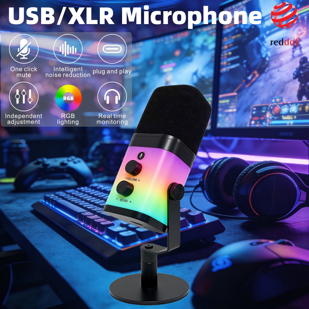 NÖRDIC Ammattimainen RGB-dynaaminen mikrofoni USB-C, XLR, 3,5mm
