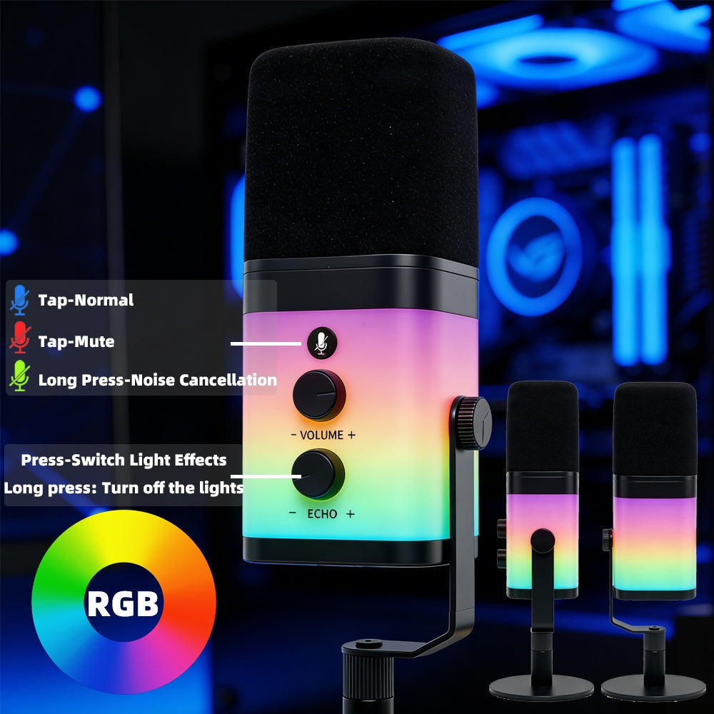 NÖRDIC Ammattimainen RGB-dynaaminen mikrofoni USB-C, XLR, 3,5mm