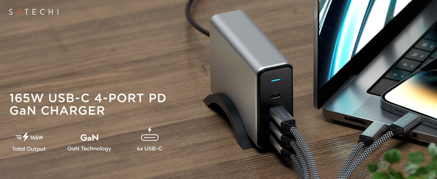 Satechi 165 W USB-C 4-porttinen PD GaN -laturi