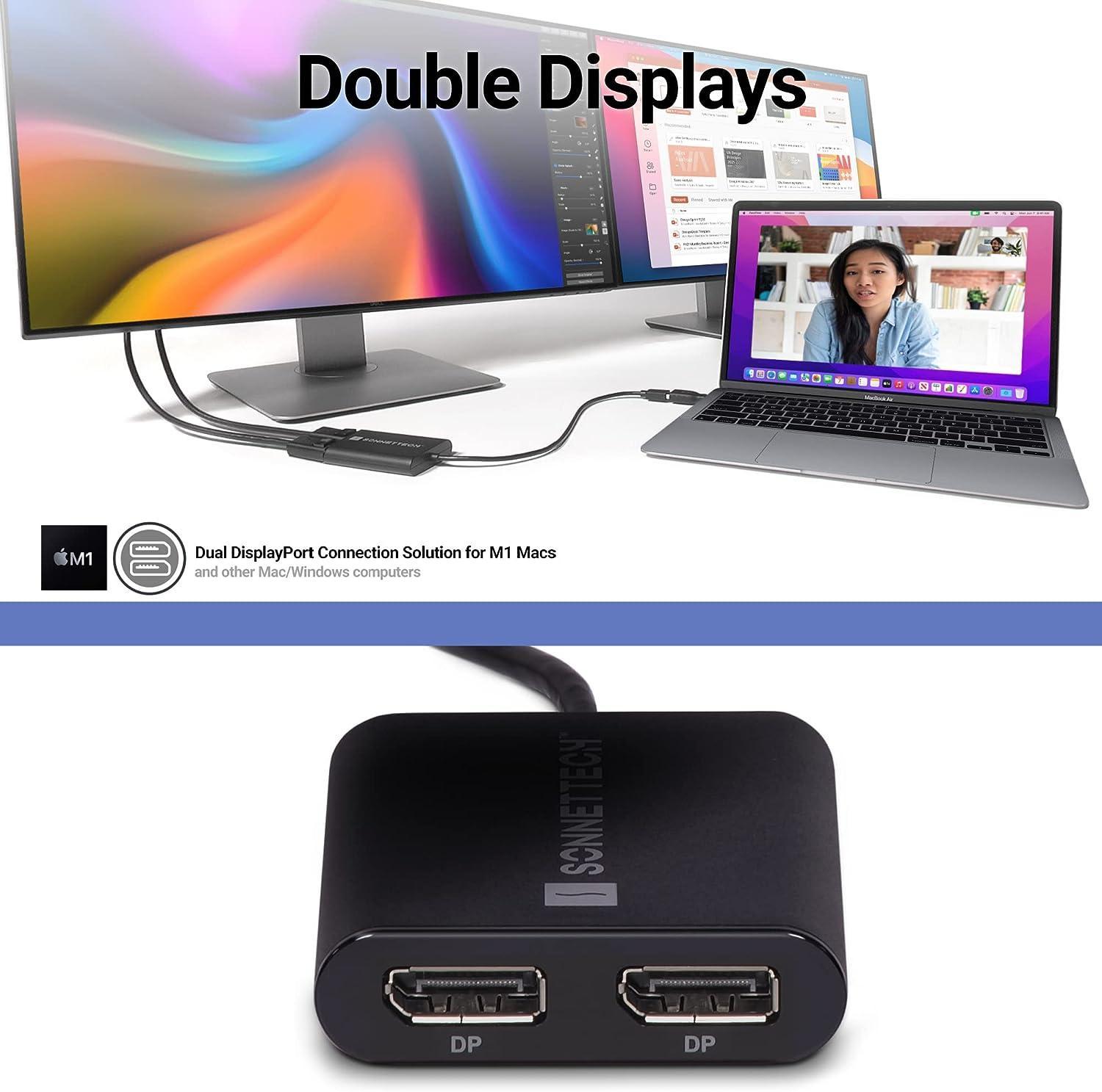 Sonnetti USB-A ja USB-C Dual 4K60Hz DP Displaylink-sovitin kannettavalle tietokoneelle ja M1/M2 Macille