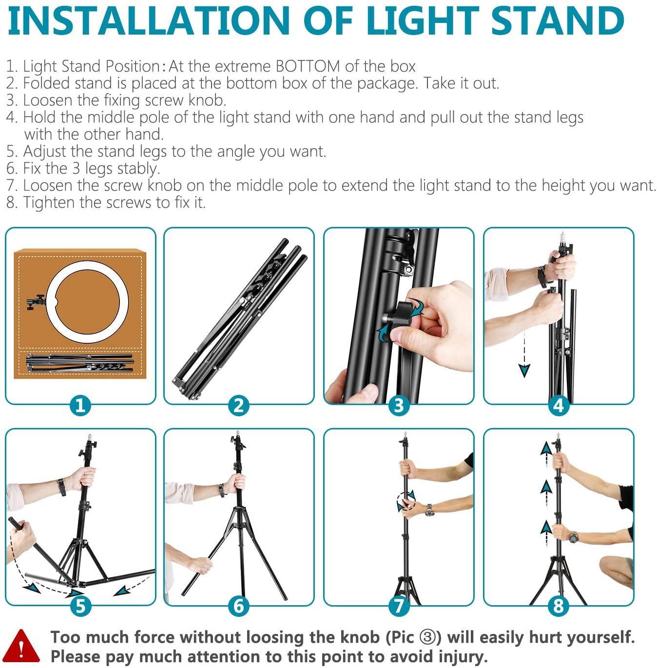 Studio LED-rengasvalaisin Selfie 48cm halkaisija himmennettävä säädettävä leveyden väreillä ja 2 M Stand Ring Light Studio