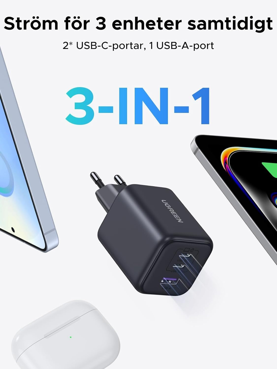 UGREEN 45W USB-C-laturi, 3-porttinen, PPS-pikalaturi