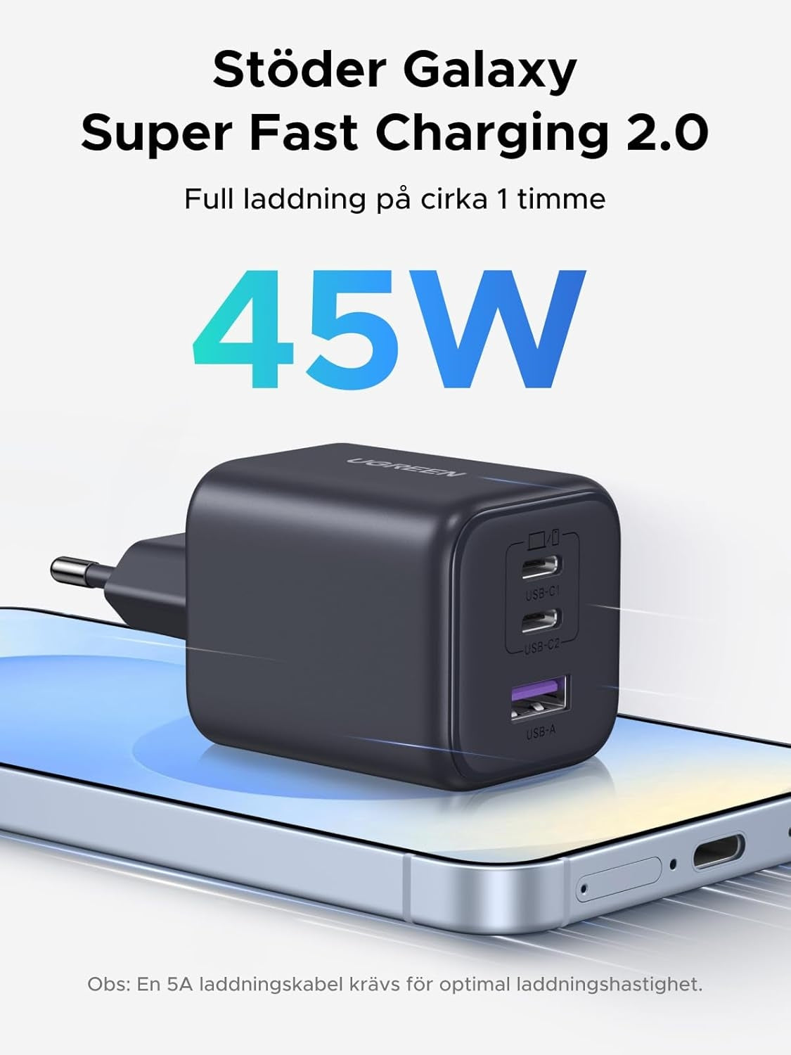 UGREEN 45W USB-C-laturi, 3-porttinen, PPS-pikalaturi