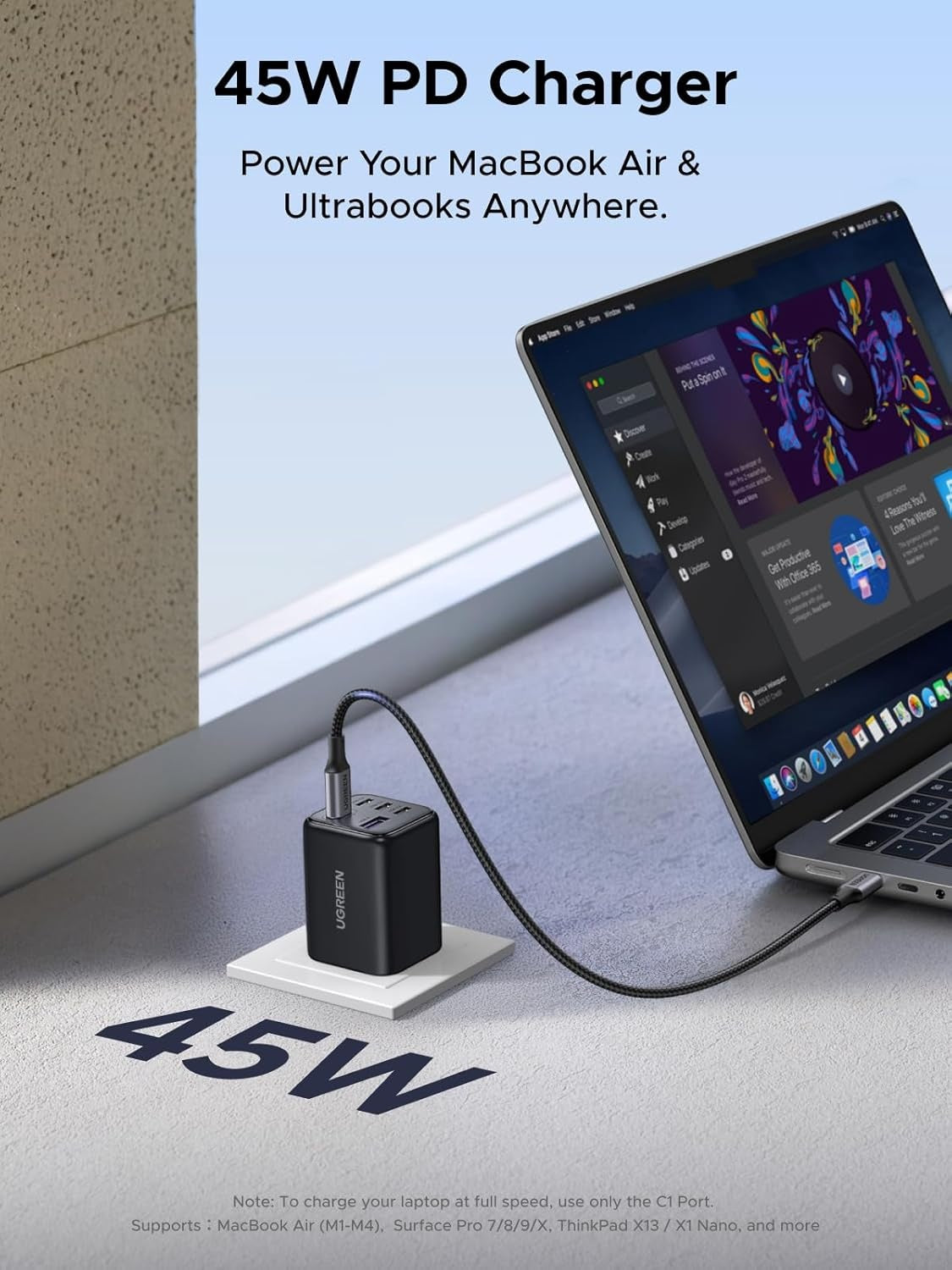 UGREEN 5-porttinen 45W USB-C GaN-pikalaturi, PD/PPS/QC ja 4 USB-C-porttia iPhone 17/16/15-, Galaxy S26/S25/S24/S23-, iPad- ja MacBook Neo/Air -laitteille
