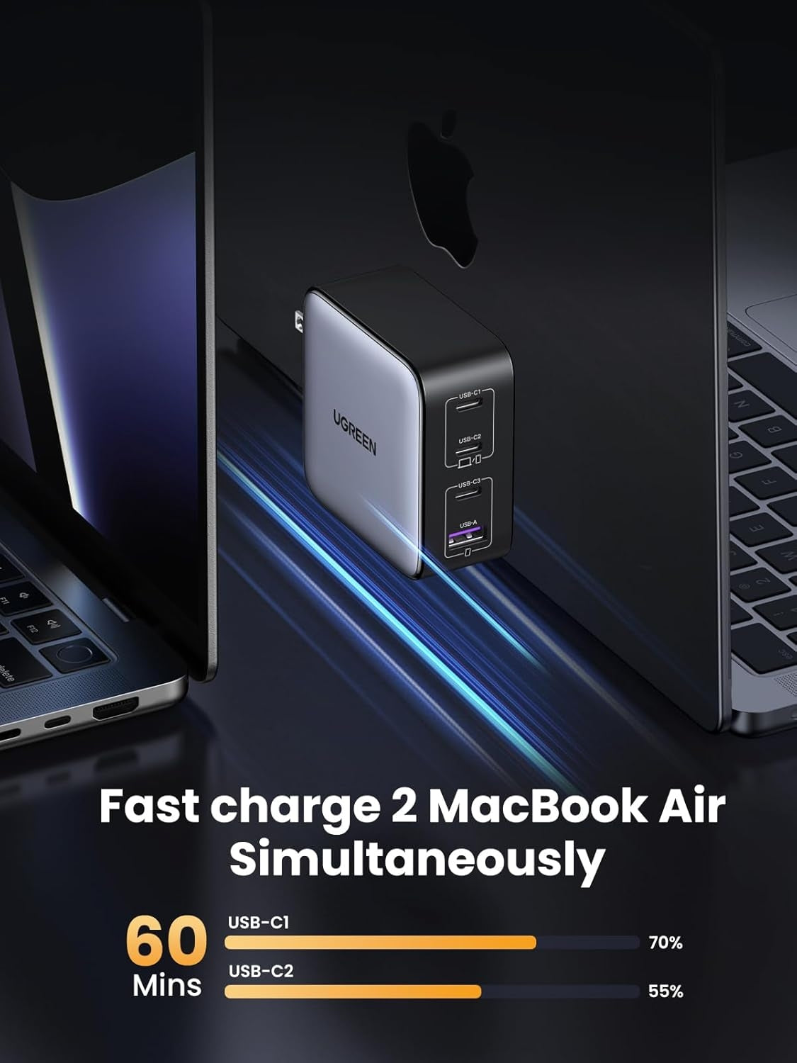UGREEN Nexode 100W GaN USB-C 4-porttinen laturi, MacBook Pro/Air, iPad Pro, iPhone 17/16/15 -sarja, Galaxy S25/S24, Pixel 10/9, Steam Deck, Pixelbook
