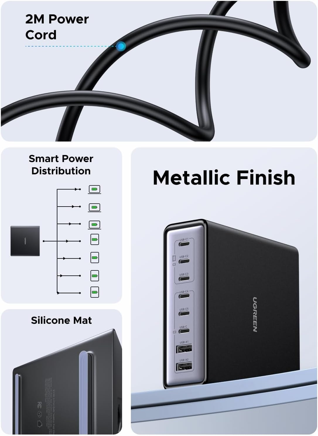 UGREEN Nexode 200W GaN USB C Latausasema, 8-Port Pöytälaturi PD 100W