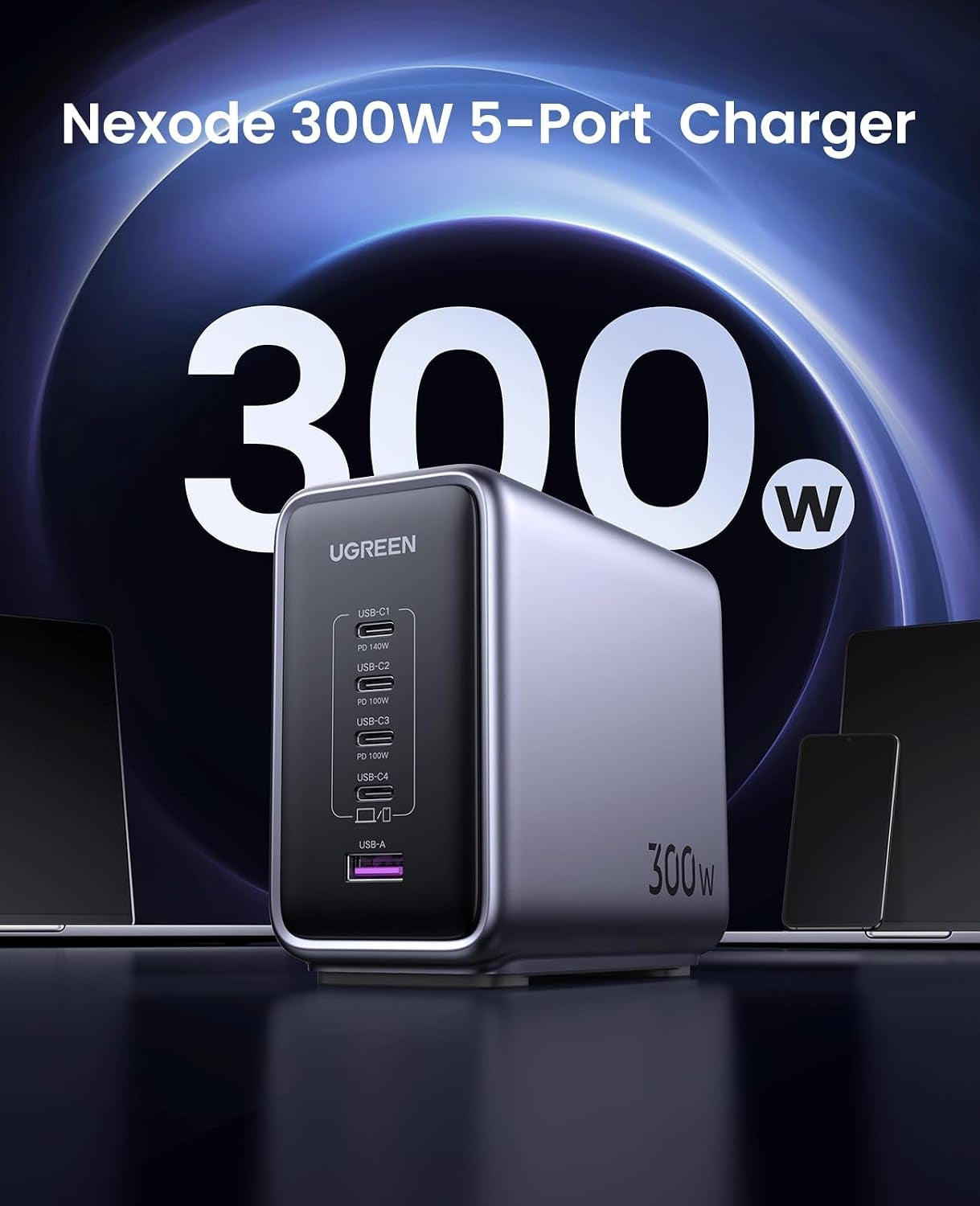 UGREEN Nexode 5-porttinen PD 3.1 300 W GaN-laturi