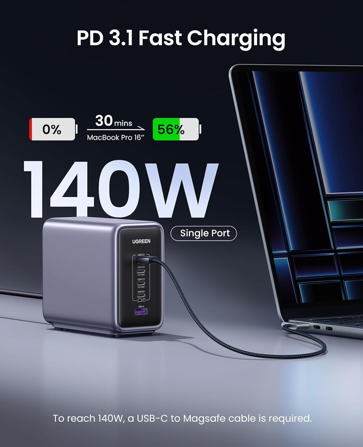 UGREEN Nexode 5-porttinen PD 3.1 300 W GaN-laturi