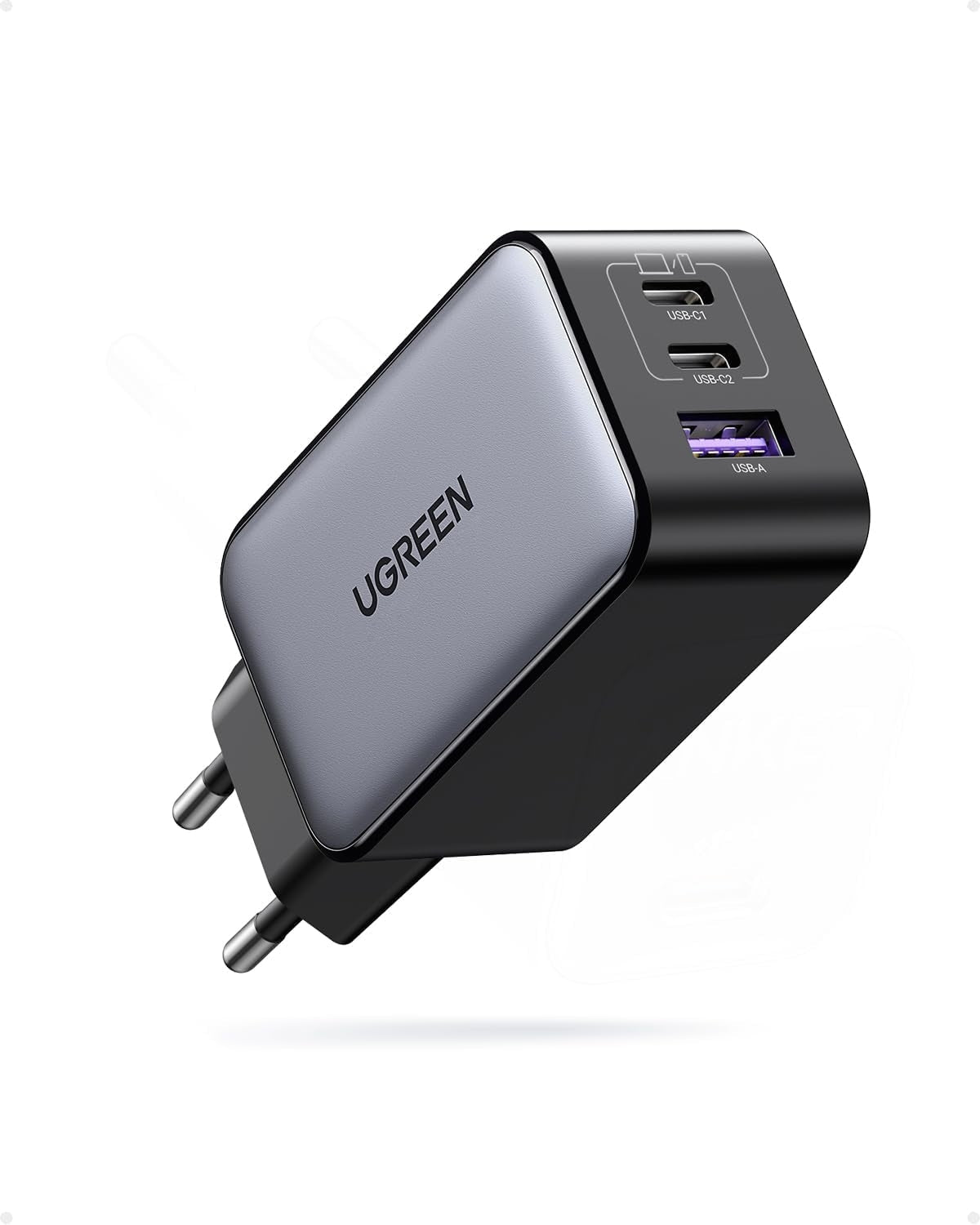 UGREEN Nexode 65W USB-C-laturi 3 portilla, 2xUSB-C + 1xUSB-A, PD, PPS ja GaN II