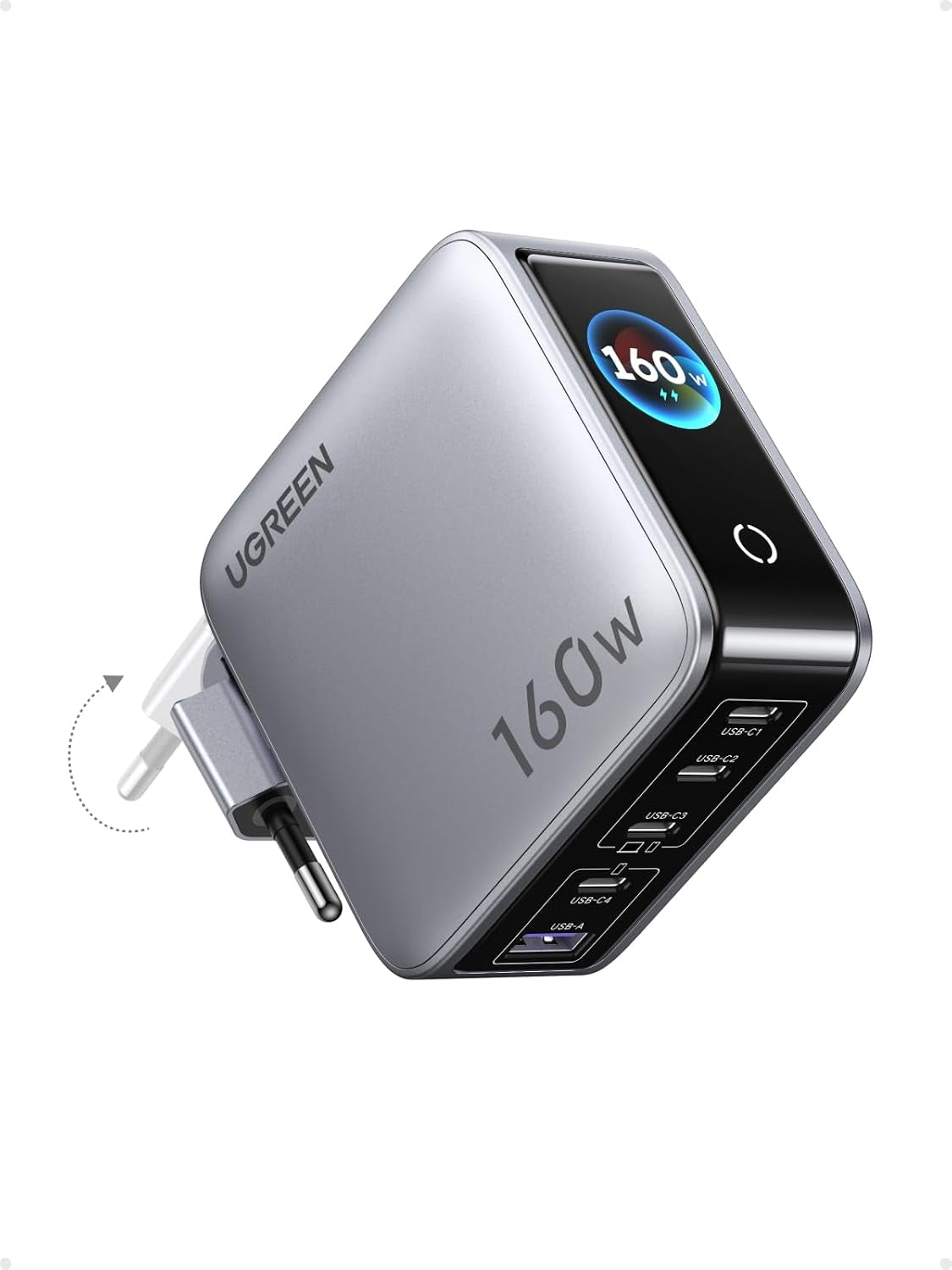 UGREEN Nexode Pro 160W USB-C-laturi, 5 porttia, 4xUSB-C + 1xUSB-A, älynäyttö ja kosketusohjaus
