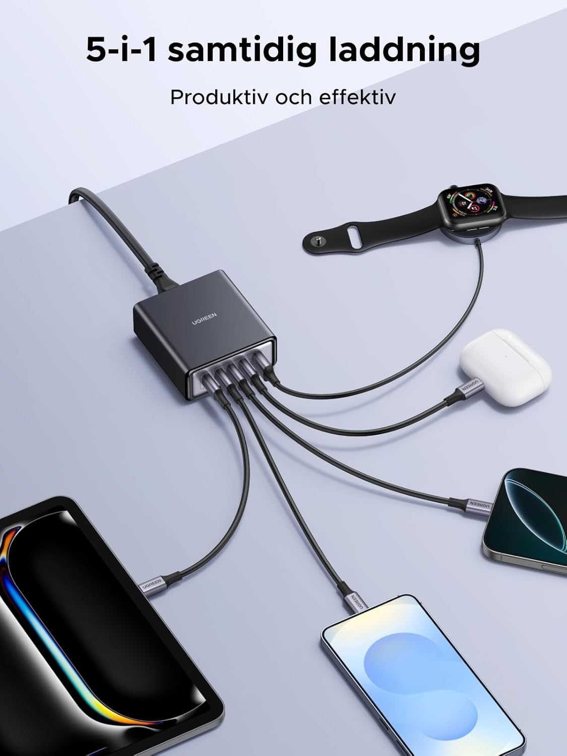 UGREEN USB-C Laturi 65 W GaN 5-porttinen pöytälaturi PPS-pikalatauksella