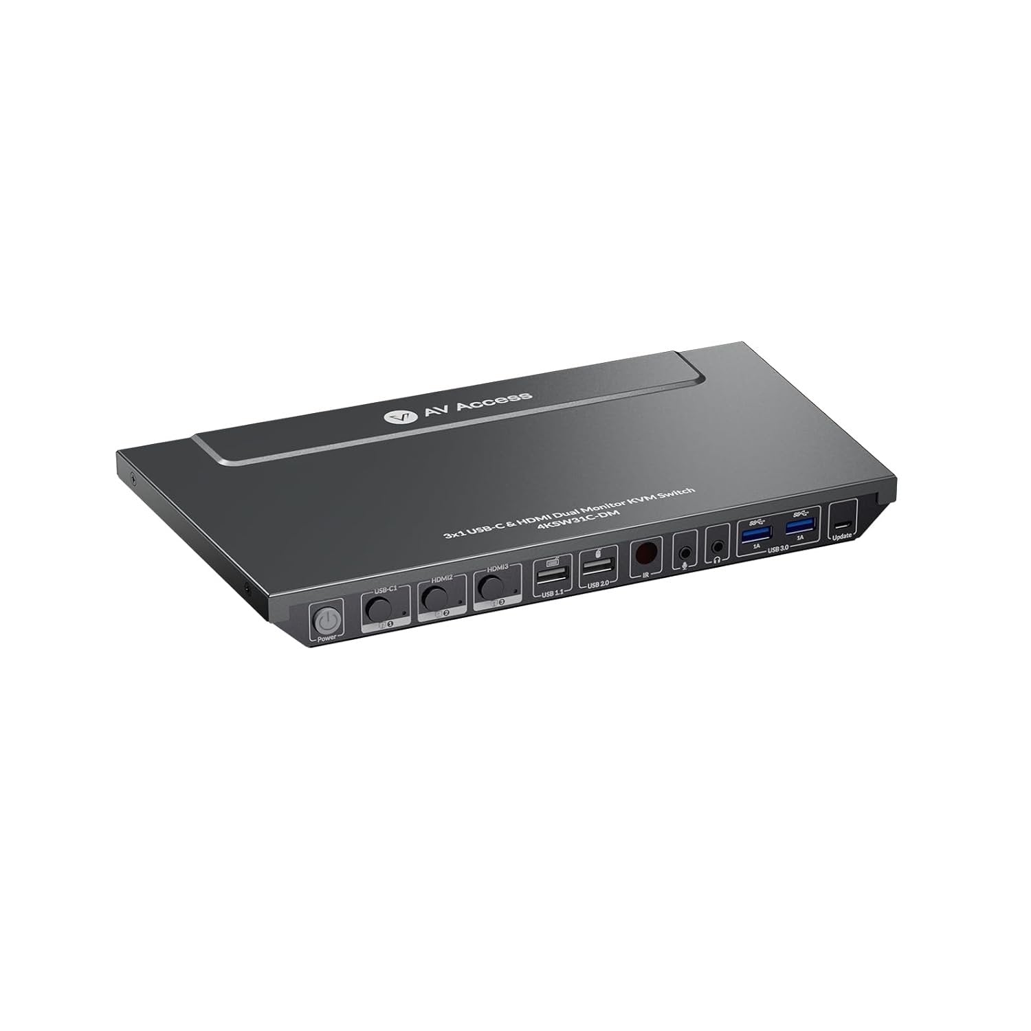 AV Access KVM Switch 3 - 2 USB-C + 2xHDMI kahdelle näytölle, 65 W virtalähde ja Ethernet-portti kannettavalle tietokoneelle