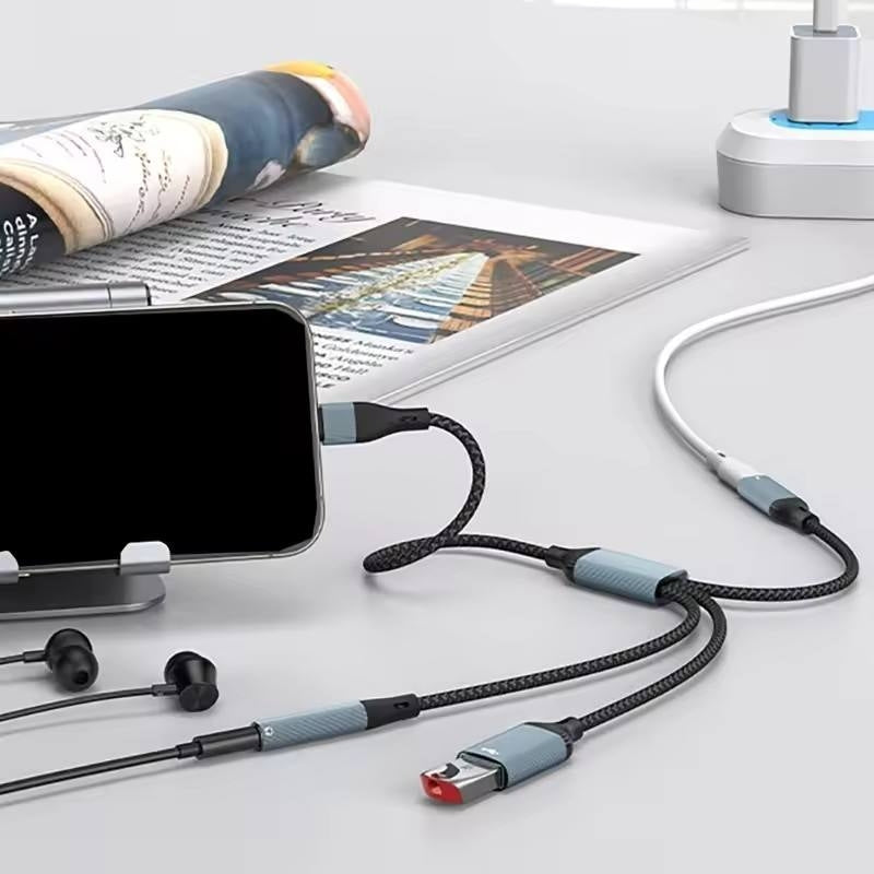 NÖRDIC USB-C-jakaja 1:stä 3:een, 1xUSB-A 1xUSB-C PD60W 1x3,5mm kuulokeliitäntä OTG-kaapeli
