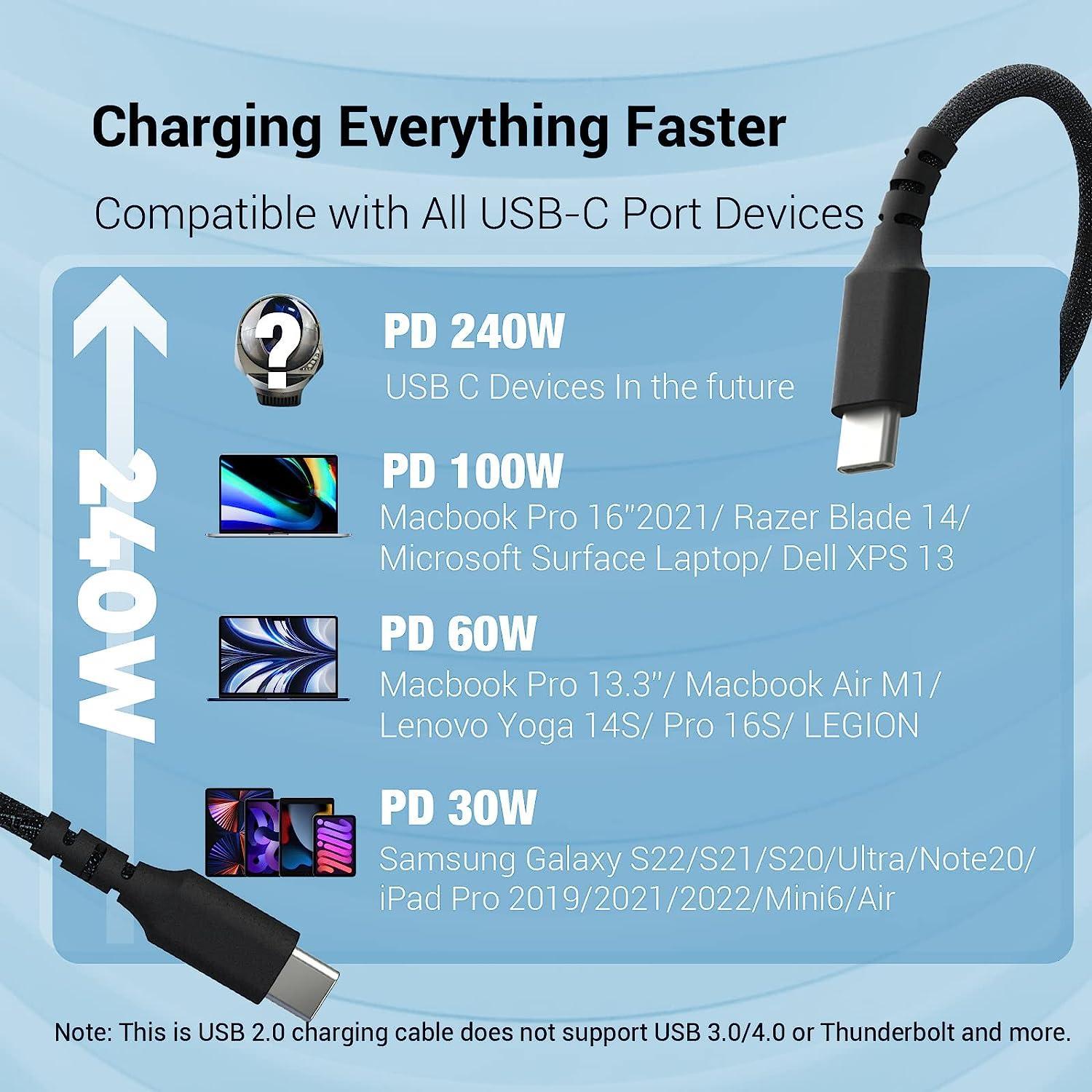 USB-IF-sertifioitu 2 m USB-C 2.0 240 W Pikalataus 480 Mbps