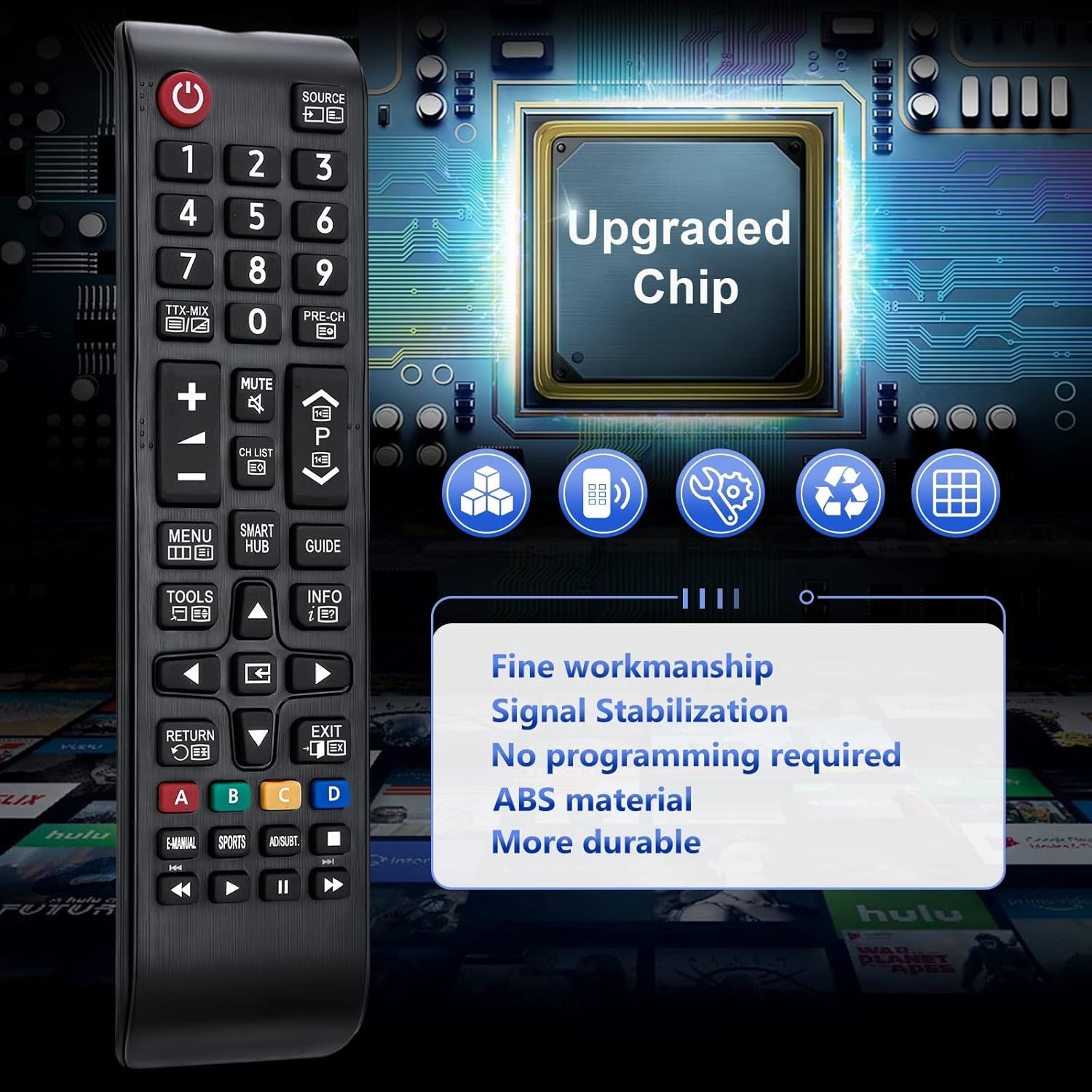 Yleiskaukosäädin Samsung Smart TV -televisioille yhteensopiva Samsungin alkuperäisten kaukosäätimien kanssa