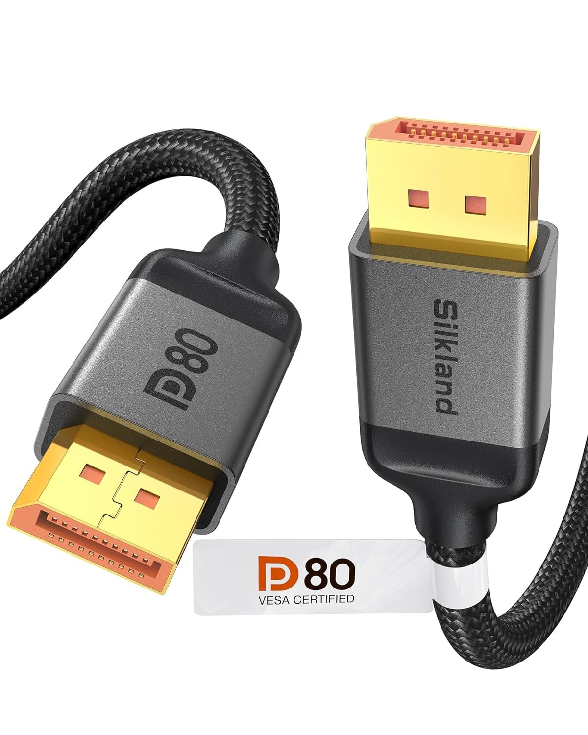 VESA-sertifioitu 2 m nylonpunottu DisplayPort 2.1 -kaapeli DP80 UHBR20 80Gbps 16/10/8K60Hz 4K165/144Hz DSC1.2a HDR HDCP2.2 FreeSync G-Sync