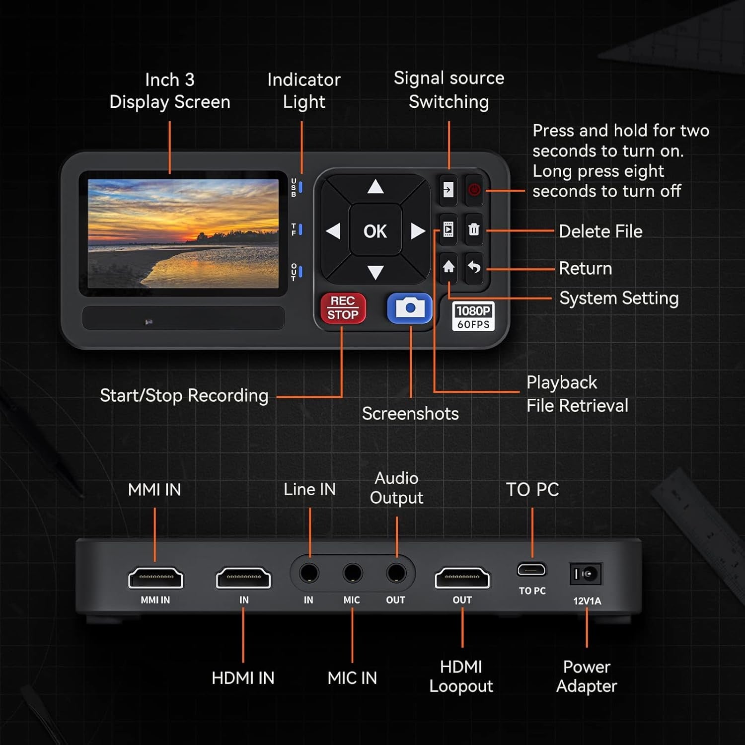 Video–digitaalimuunnin 4K HDMI/CVBS/VGA/YPBPR -tulo, videotallennin VCR-, DVD-, VHS-, Hi8- ja videokameroille – 4K-tallennus 1080P 60FPS