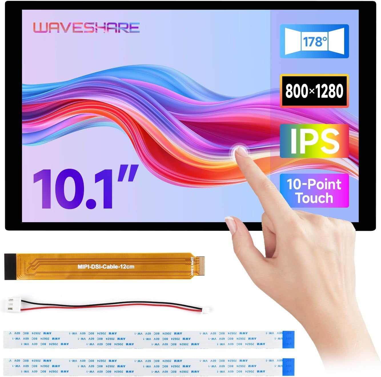 Waveshare 10.1 inch DSI Capacitive Touch Display, 800 x 1280, IPS Panel, Optical Bonding Toughened Glass Panel, for Raspberry Pi/RK3576/RK3506/ESP32-P4