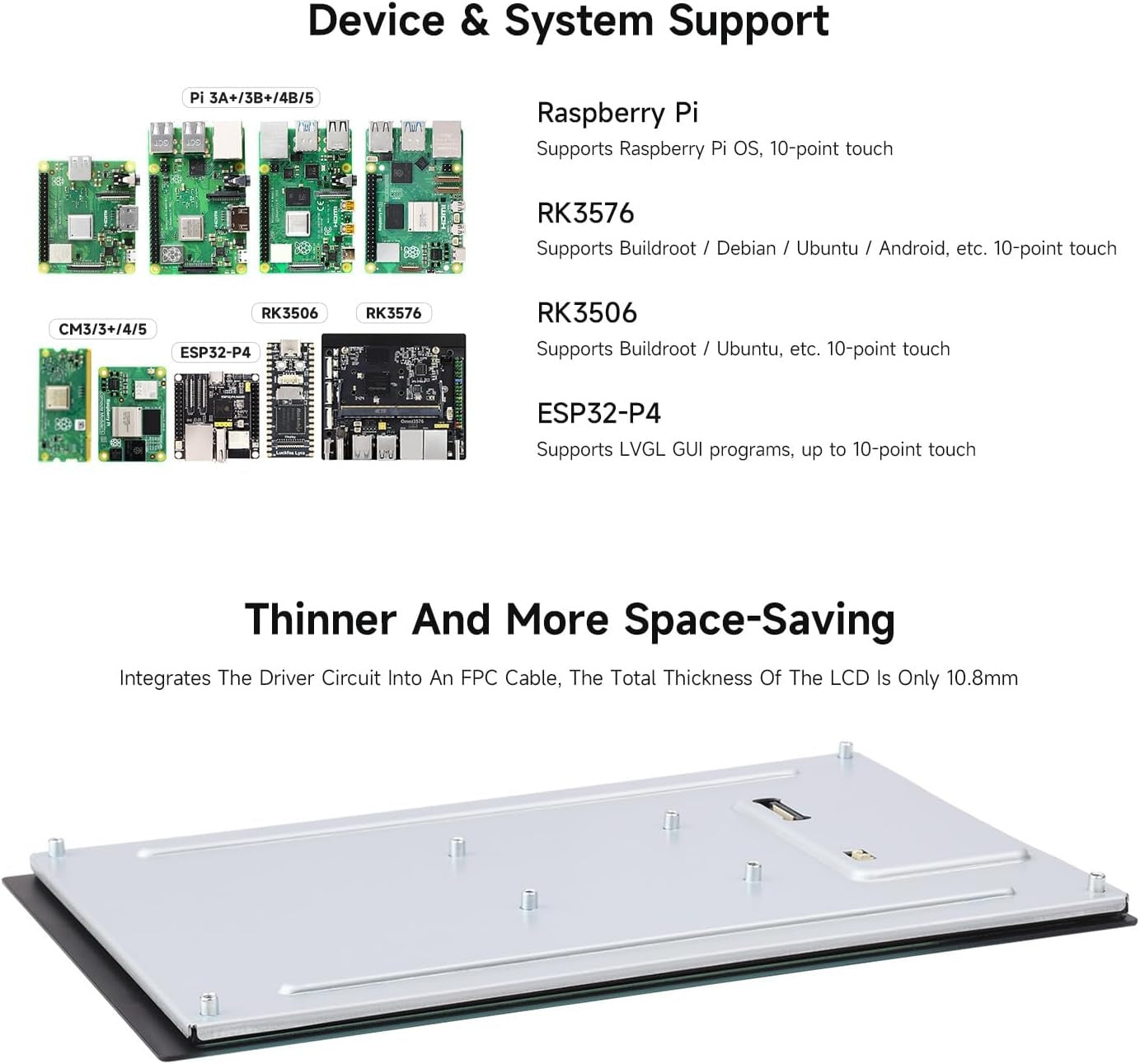 Waveshare 10.1 inch DSI Capacitive Touch Display, 800 x 1280, IPS Panel, Optical Bonding Toughened Glass Panel, for Raspberry Pi/RK3576/RK3506/ESP32-P4