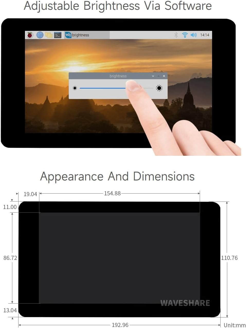 Waveshare 7 Inch Screen Capacitive Touch Display Raspberry Pi 5 4B Raspberry Pi 3B+/3B/3A+ CM3/3+/4 and VisionFive2 Core3566, 800 × 480 Resolution with DSI Interface