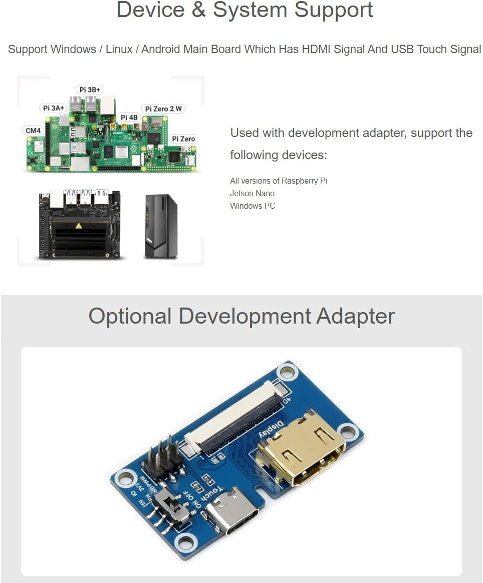 Waveshare 7 tuuman HDMI-näyttö Kosketusnäyttö LCD 1024 x 600 IPS Tukee Kaikkia Raspberry Pi -versioita Windows-näyttö